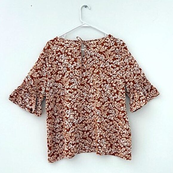LC Lauren Conrad Dark Orange and White Shirt with Ruffled Sleeves - Picture 2 of 8